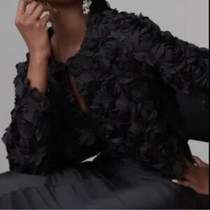 Anthropologie Floral Appliqué Cropped Jacket in Black